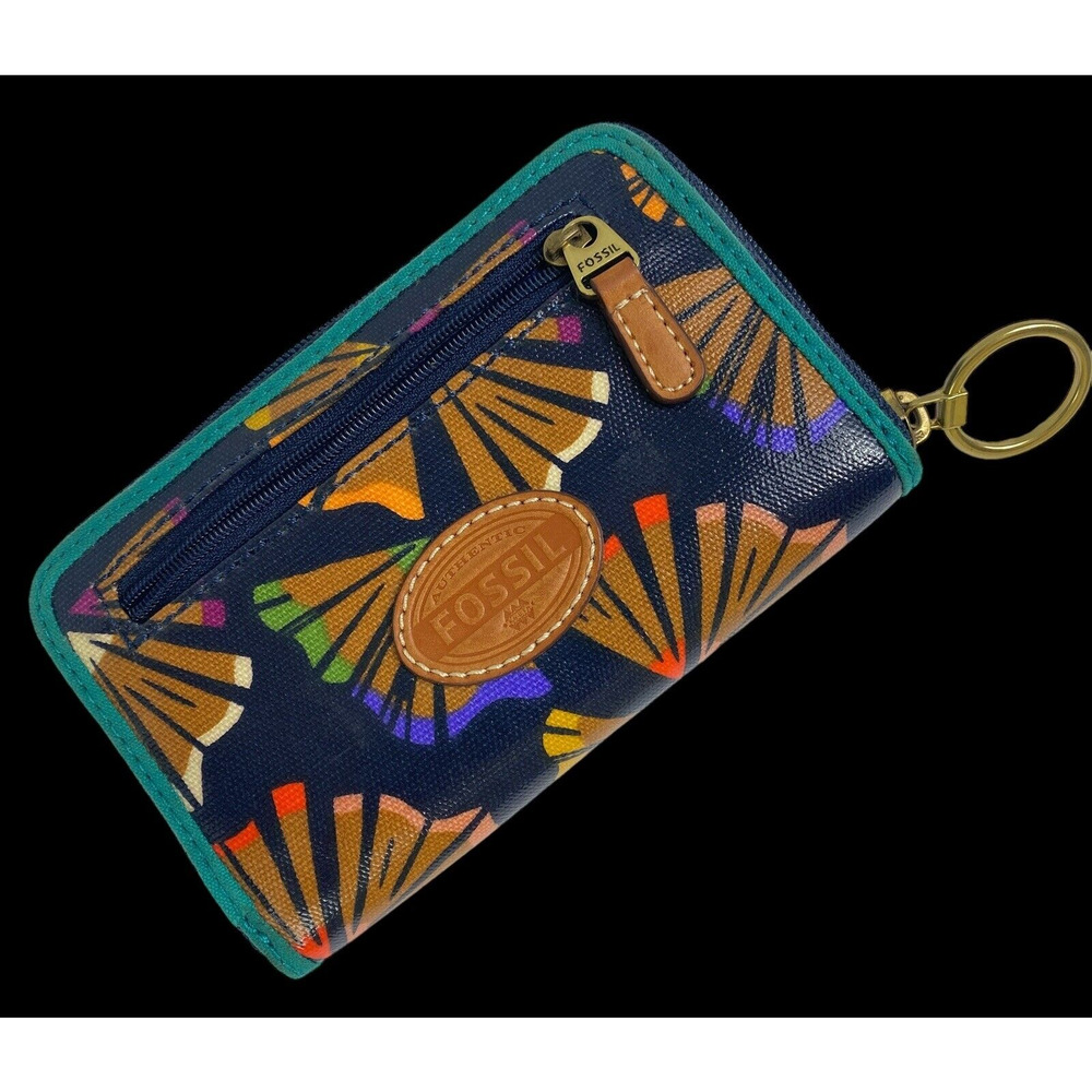 Zip Around FOSSIL Wallet Keyper Vinyl Pencil-Shave Pattern Multicolor Excellent!